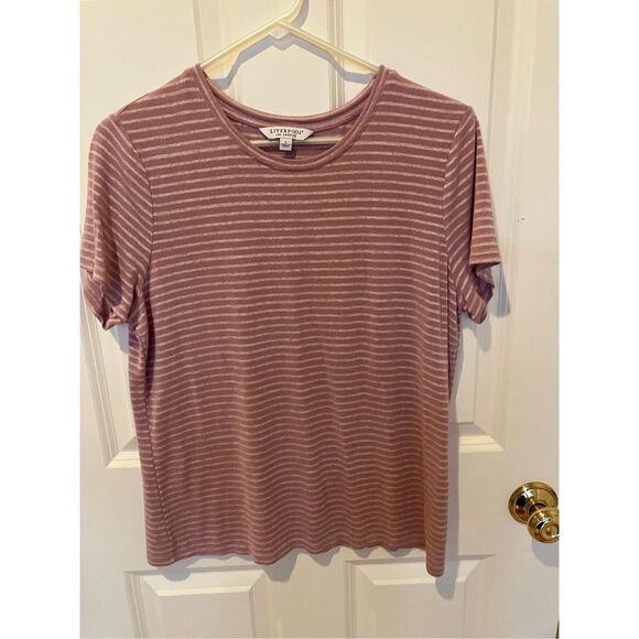 Liverpool Tops - Liverpool Pink Stripe Tee, size Large/Petite Large